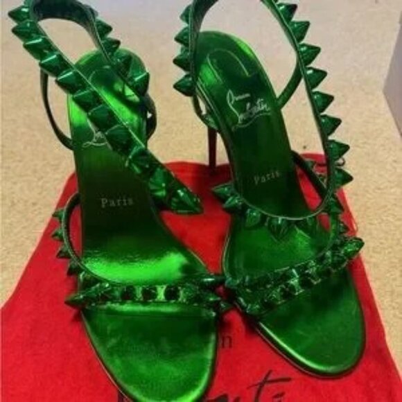 Christian Louboutin Green Spiked Sandals - Picture 2 of 6
